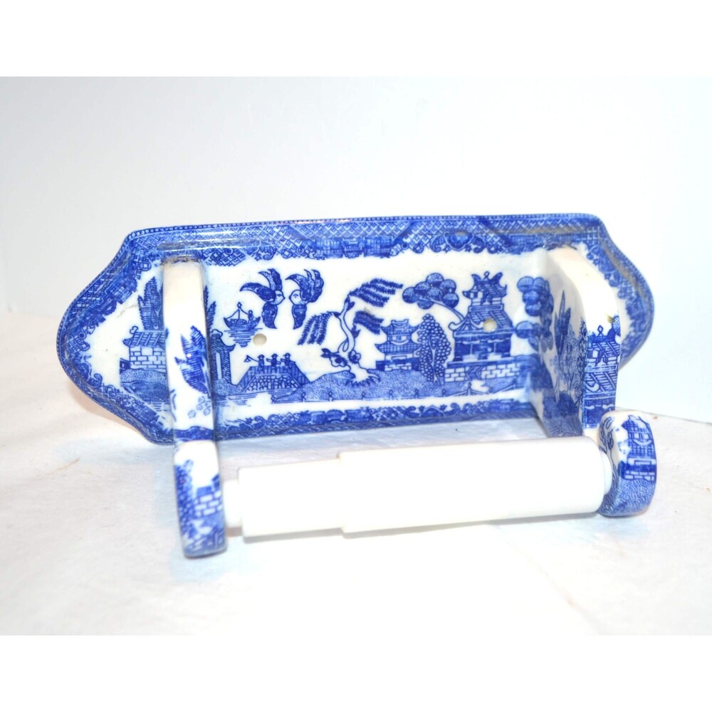 Vintage Blue Willow Ceramic Toilet Paper Holder